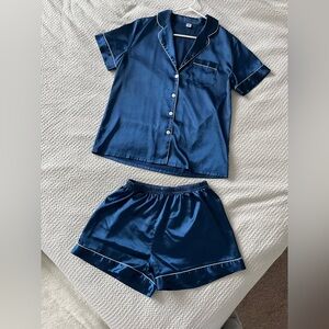 Women's Satin Pajama Set - Blue